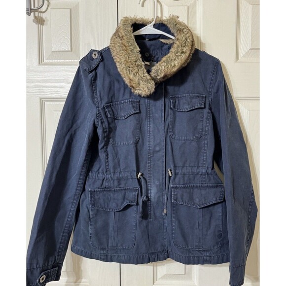 VTG Y2K Levi’s Denim Jacket Collar Button Zip Pocket Blue Dark Women - Size M - Picture 1 of 5